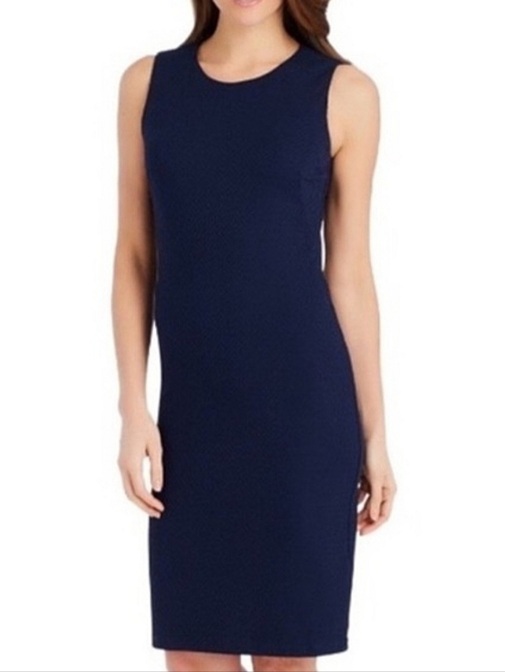 J. McLaughlin Stretch Sleeveless Sheath Dress Sz Large Navy Blue Minimalist